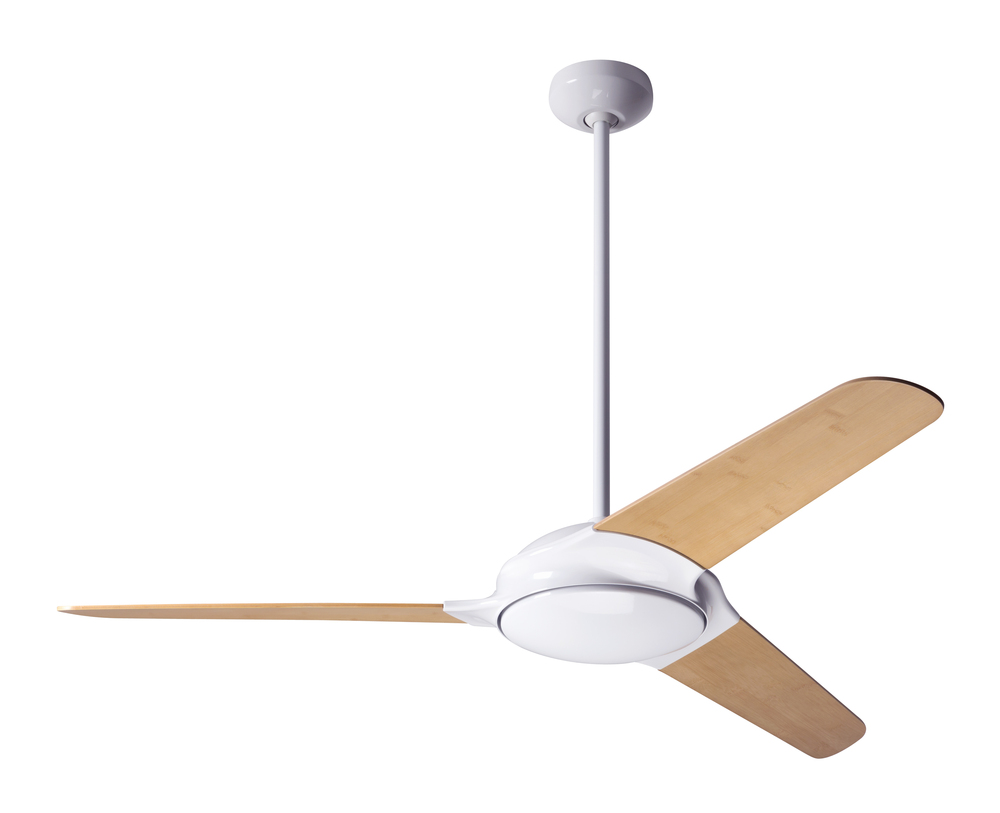 Flow Fan; Gloss White Finish; 52" Nickel Blades; No Light; Fan Speed and Light Control (3-wire)