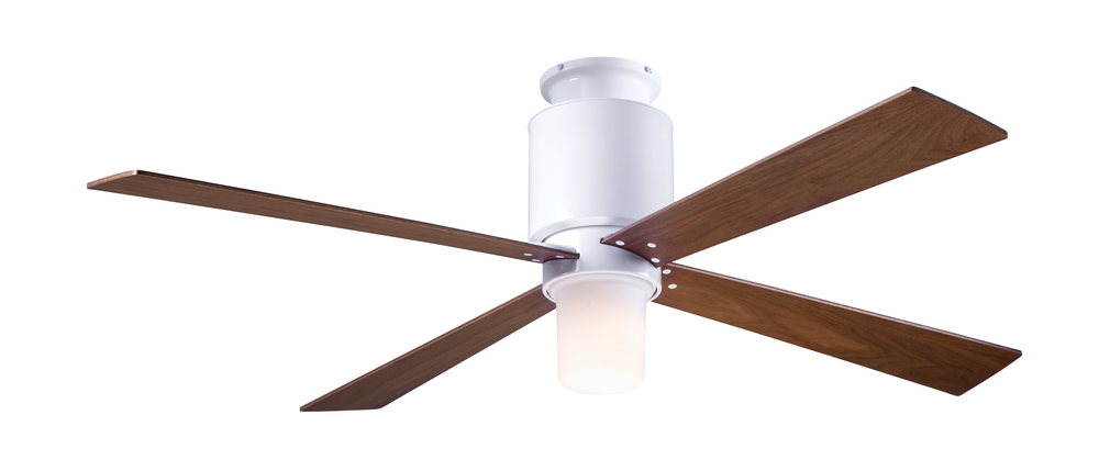 Lapa Flush Fan; Gloss White Finish; 50" Mahogany Blades; 17W LED; Wall Control with Remote Hands