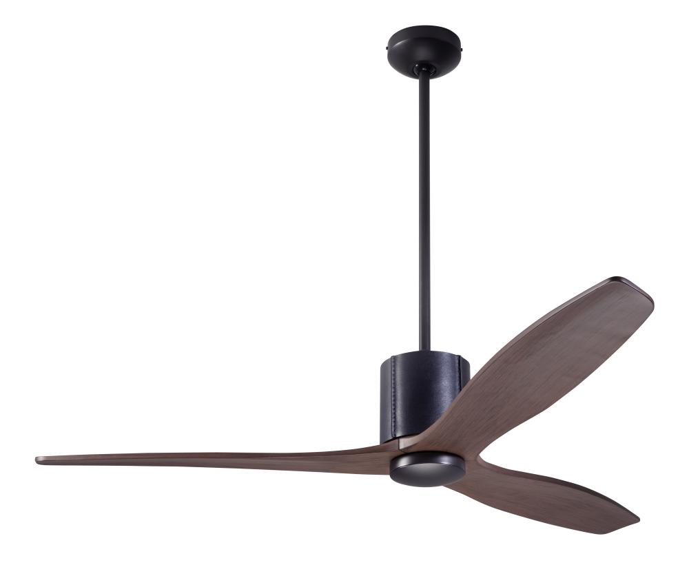 LeatherLuxe DC Fan; Dark Bronze Finish with Black Leather; 54" Mahogany Blades; No Light; Wall C