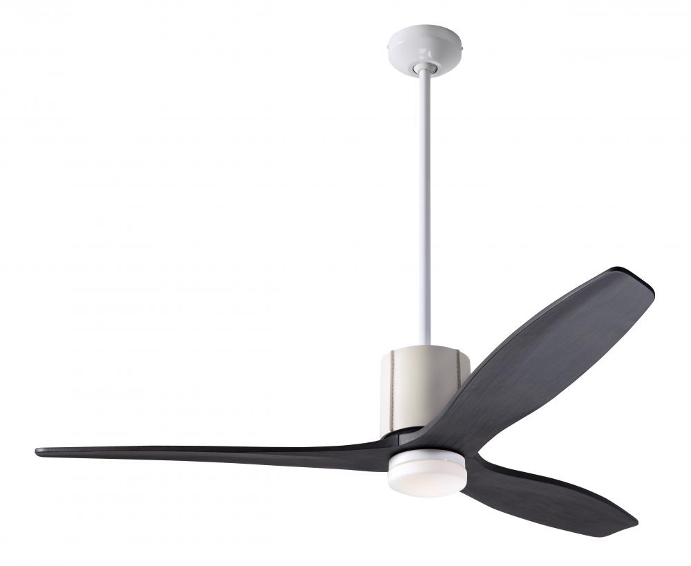 LeatherLuxe DC Fan; Gloss White Finish with Ivory Leather; 54" Ebony Blades; 17W LED; Wall Contr