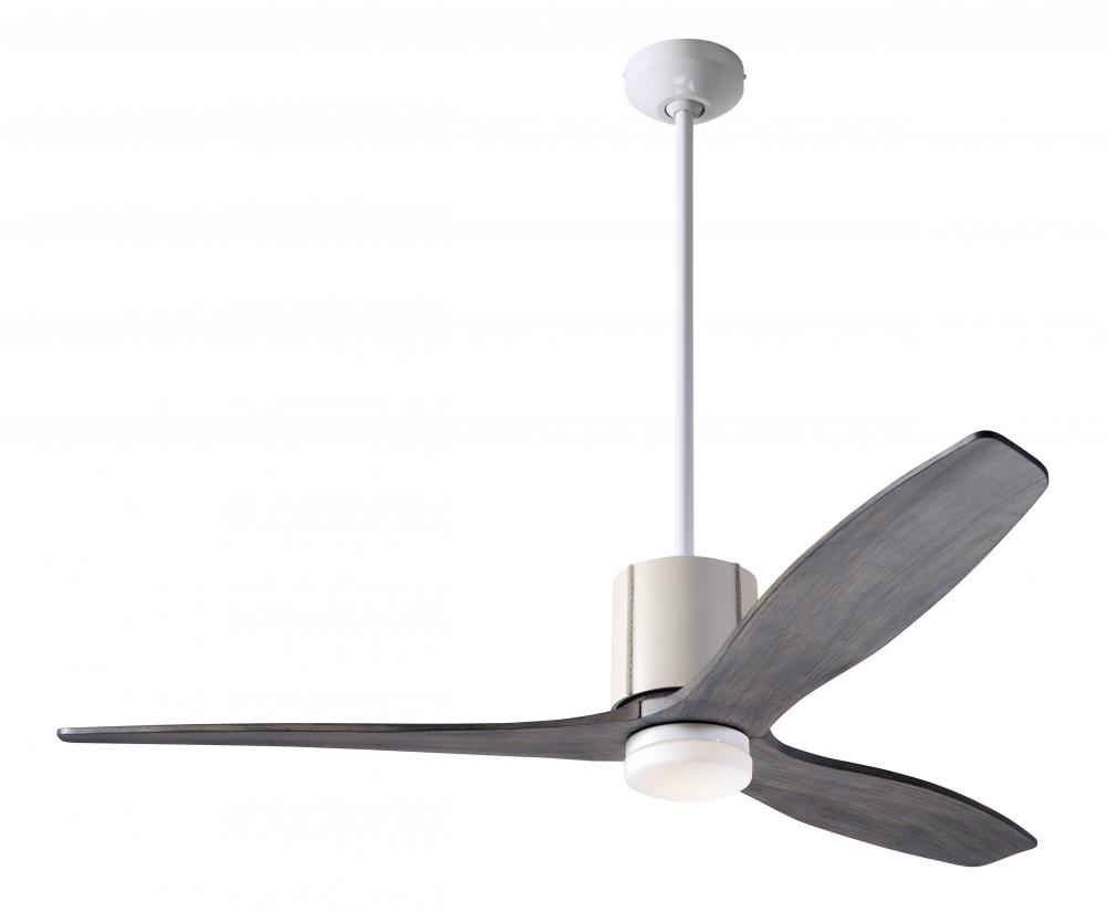 LeatherLuxe DC Fan; Gloss White Finish with Ivory Leather; 54" Graywash Blades; 17W LED; Remote