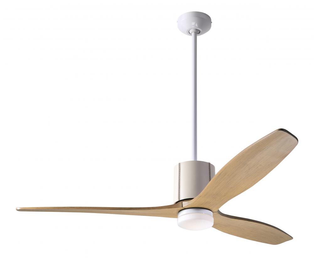 LeatherLuxe DC Fan; Gloss White Finish with Ivory Leather; 54" Maple Blades; 17W LED; Wall Contr