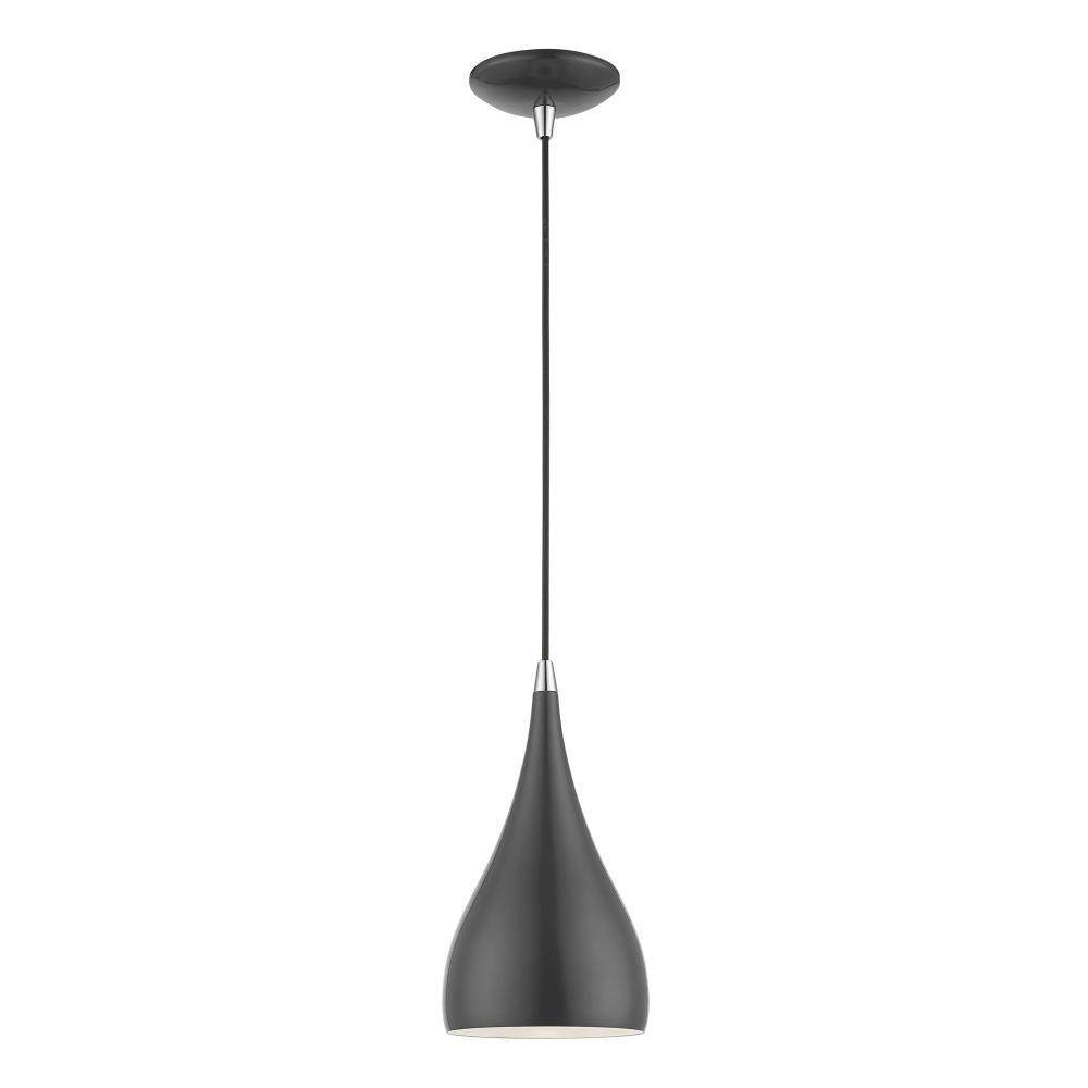 1 Light Shiny Dark Gray with Polished Chrome Accents Mini Pendant