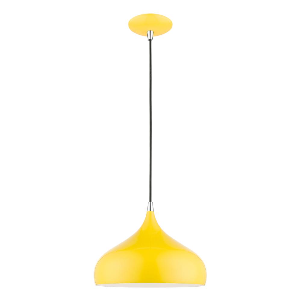 1 Light Shiny Yellow with Polished Chrome Accents Pendant