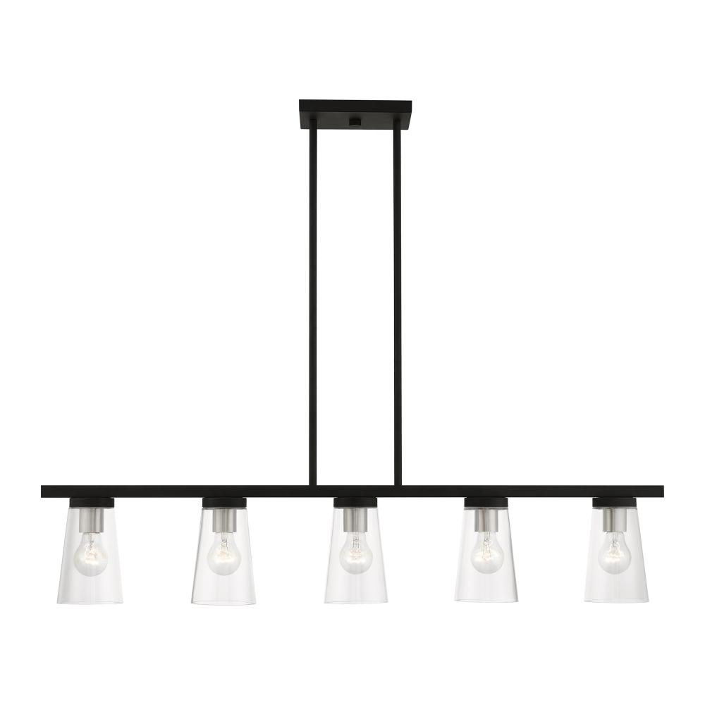 5 Light Black with Brushed Nickel Accents Linear Chandelier