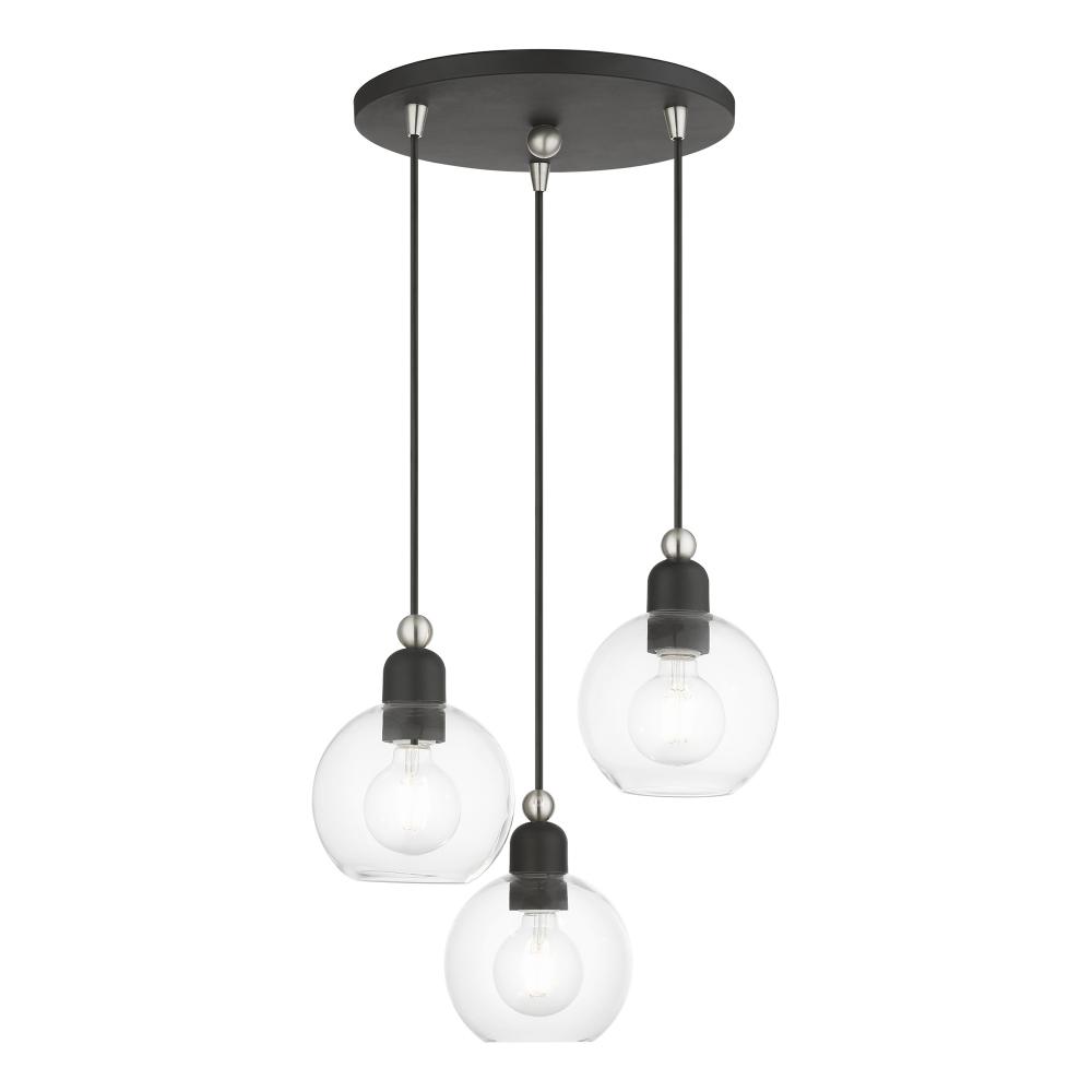 3 Light Black with Brushed Nickel Accents Sphere Multi Pendant