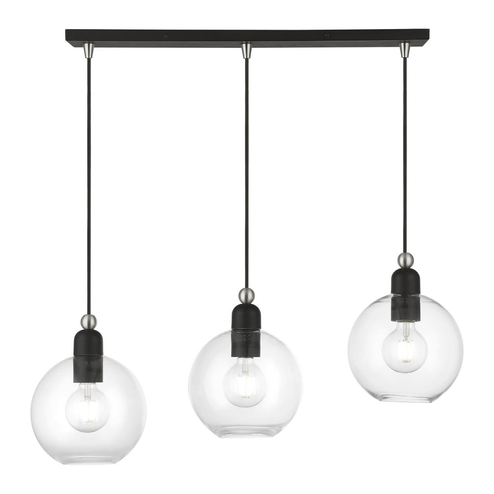 3 Light Black with Brushed Nickel Accents Sphere Linear Chandelier