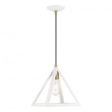 Livex Lighting 41329-13 - 1 Light Textured White with Antique Brass Accents Pendant