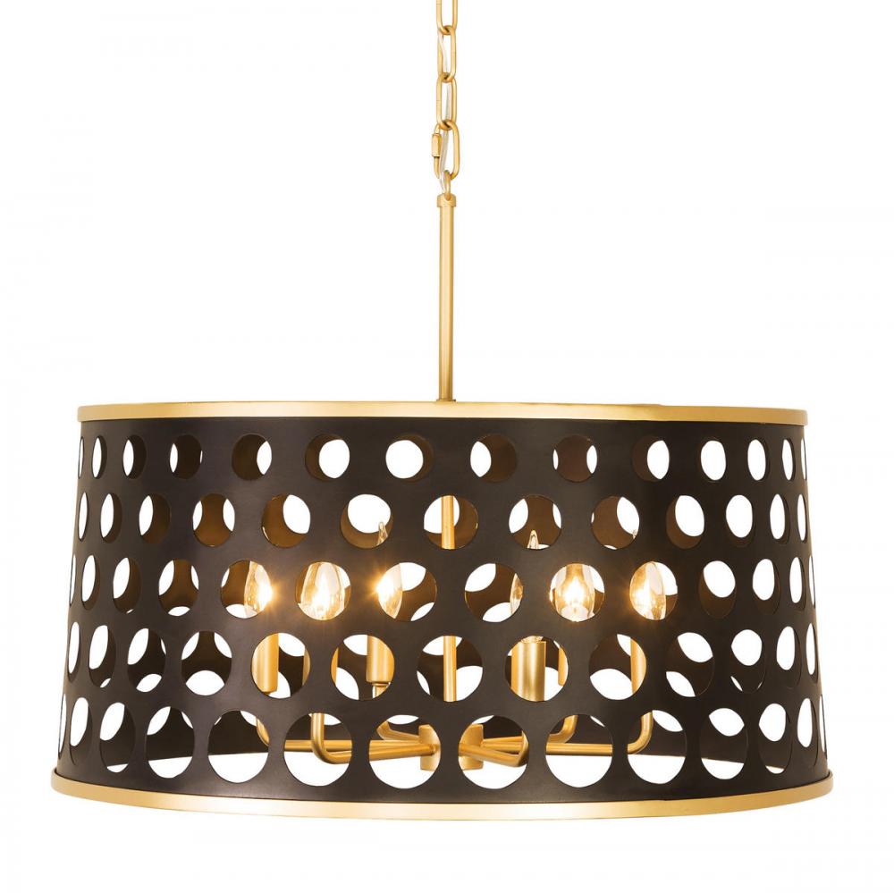 Bailey 6-Lt Pendant - Matte Black/French Gold