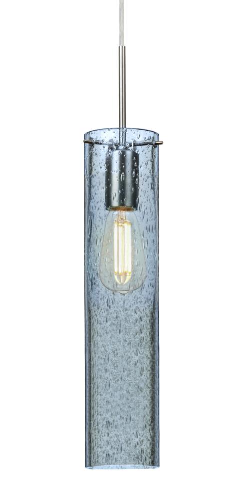 Besa, Juni 16 Cord Pendant, Blue Bubble, Satin Nickel, 1x4W LED Filament