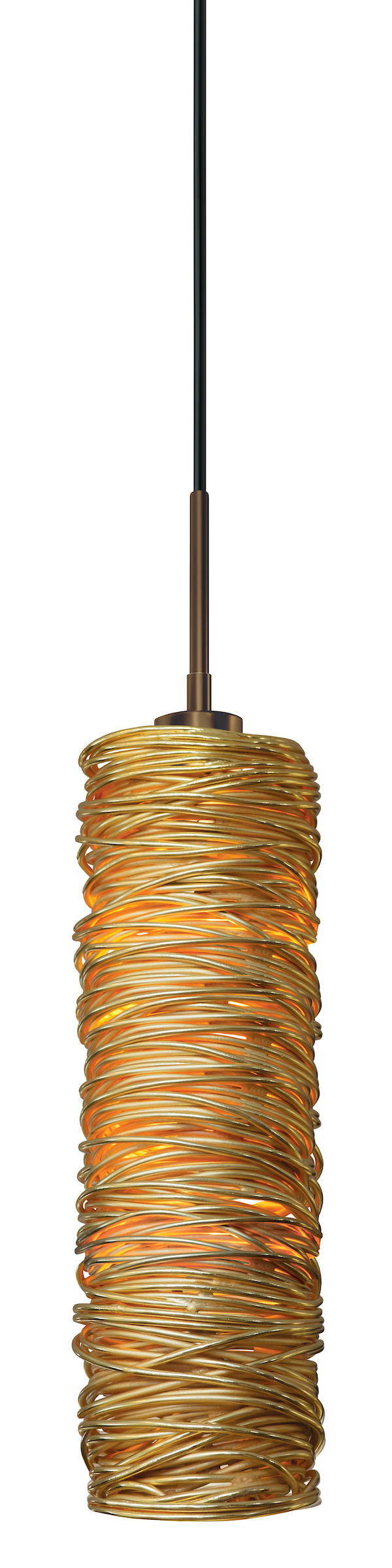 Line Voltage Pendant Long Banded Cylinder Gold Bronze LED G9 3.8W Monopoint Canopy