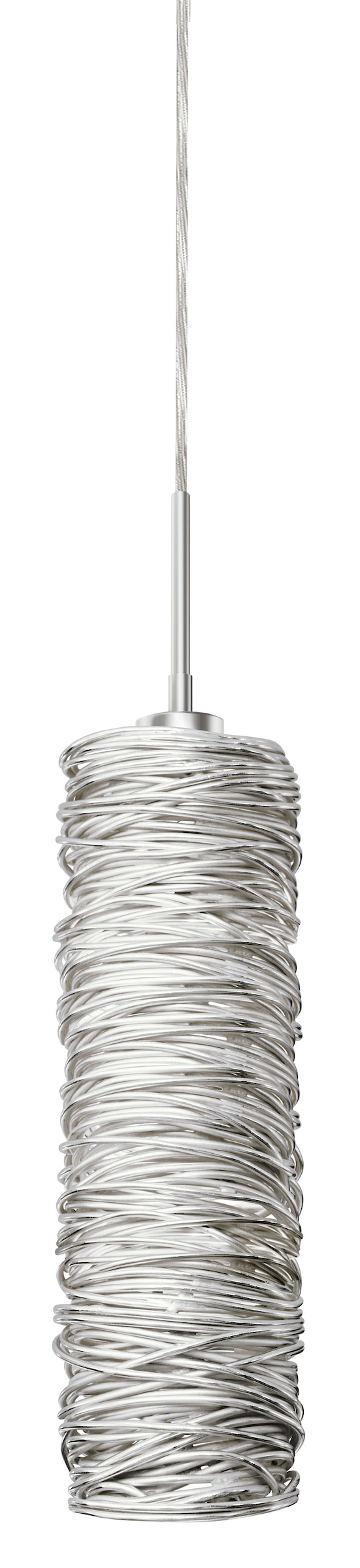 Line Voltage Pendant Long Banded Cylinder Silver Polished Nickel LED G9 3.8W Monopoint Canopy