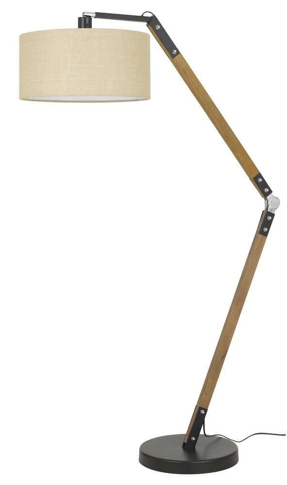 100W Freeport Adjust Able Wood/Metal Arc Floor Lamp With Hardback Burlap Shade