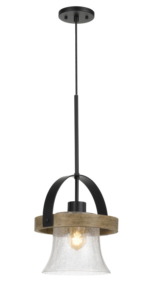 Bell Wood Pendant Fixture with Crackle Glass