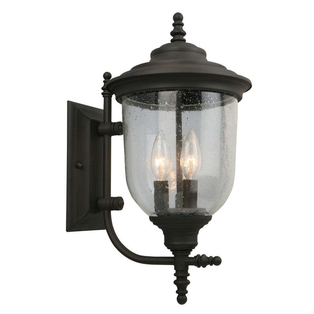 3x60W Outdoor Wall Light w/ Matte Bronze Finish and Clear Seeded Glass