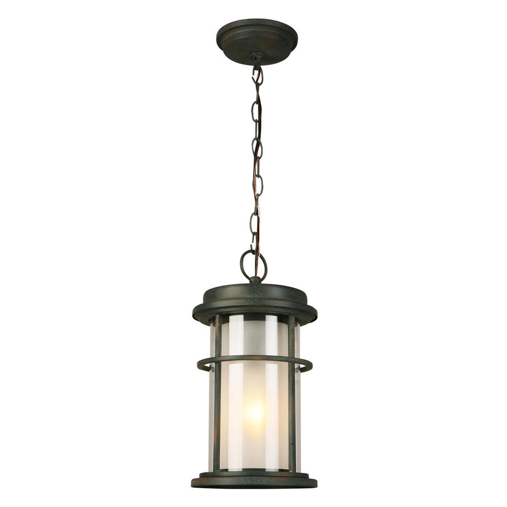 1x60W Outdoor Pendant w/ Zinc Finish & Frosted Inner Glass surrounded by a Clear Outer Gla