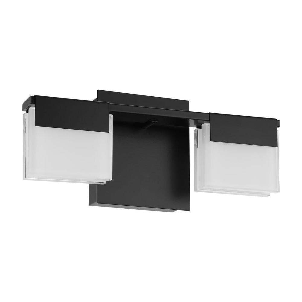 2x15.5W LED Bath/Vanity Light With Matte Black Finish & Frosted Glass