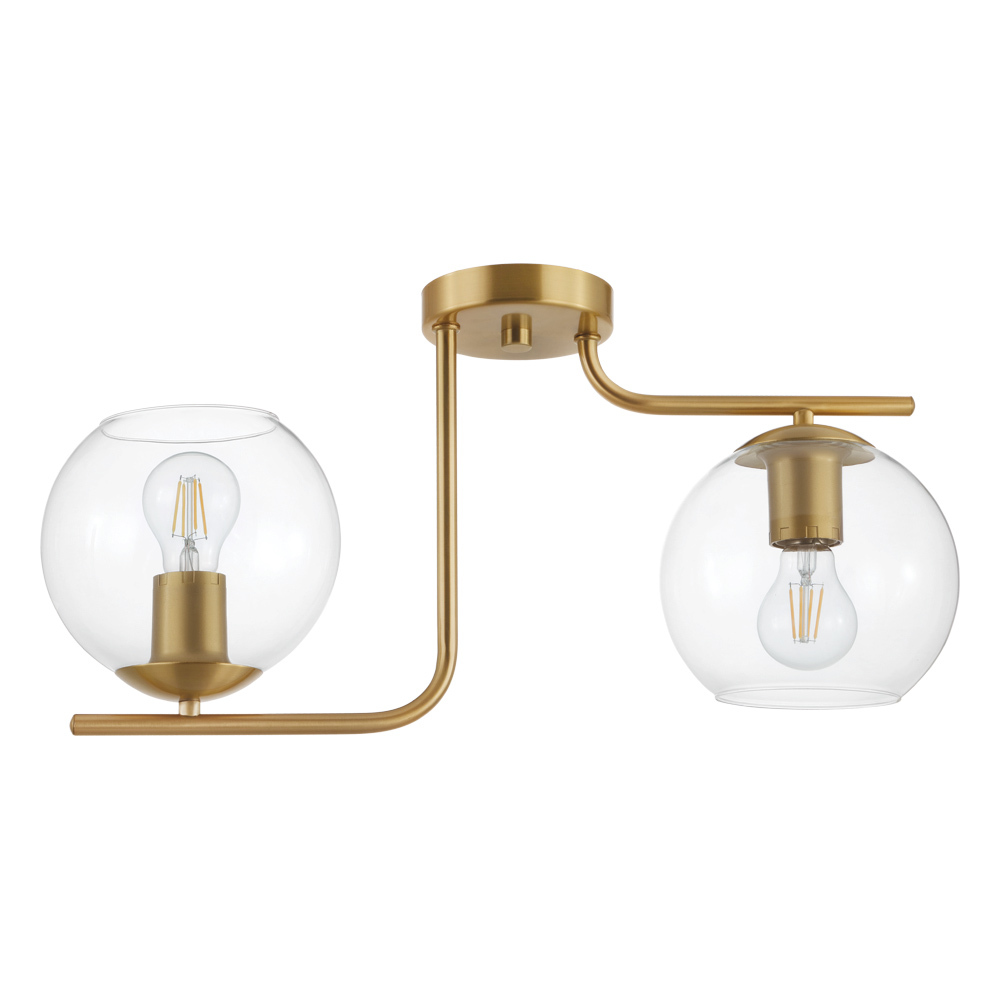 2x40W ceiling light with brushed gold finish and clear glass shades