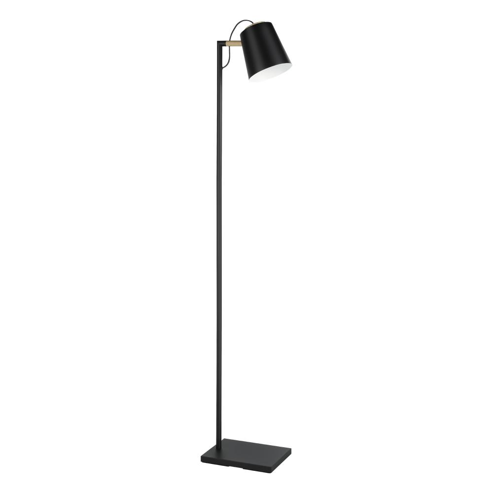 1 Lt Floor Lamp With a structured black finish and black exterior and white interior metal shade