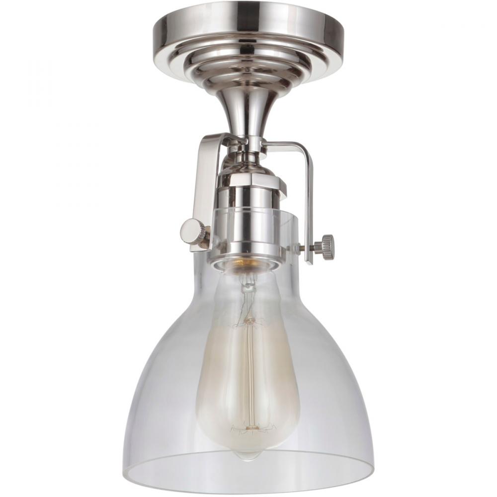 State House 1 Light Clear Dome Semi Flush in Polished Nickel