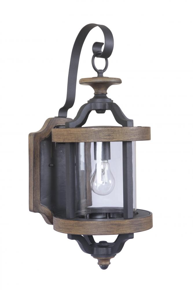 Ashwood 1 Light Medium Outdoor Wall Lantern in Textured Black/Whiskey Barrel
