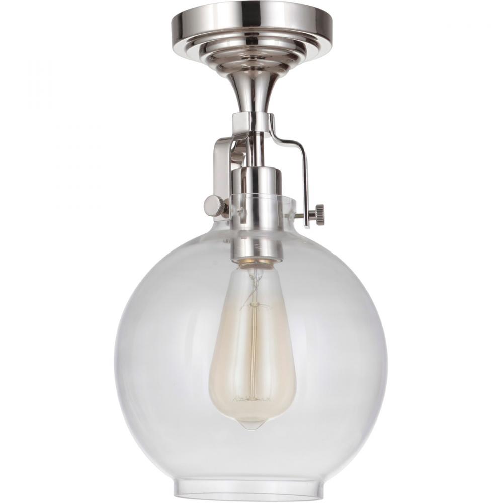 State House 1 Light Clear Glass Globe Semi Flush in Polished Nickel