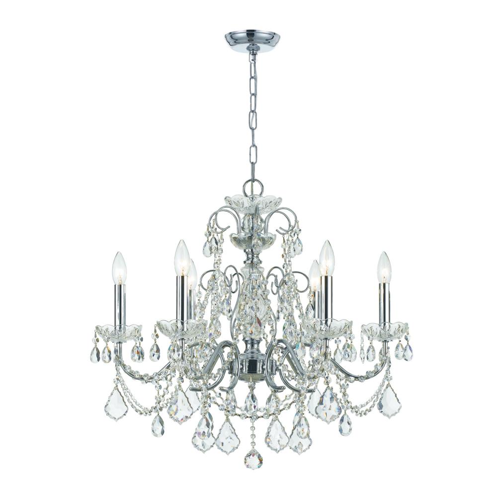 Imperial 6 Light Clear Italian Crystal Polished Chrome Chandelier