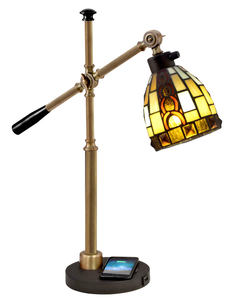 Baroque Tiffany Accent Lamp With Wirelss and USB Charger