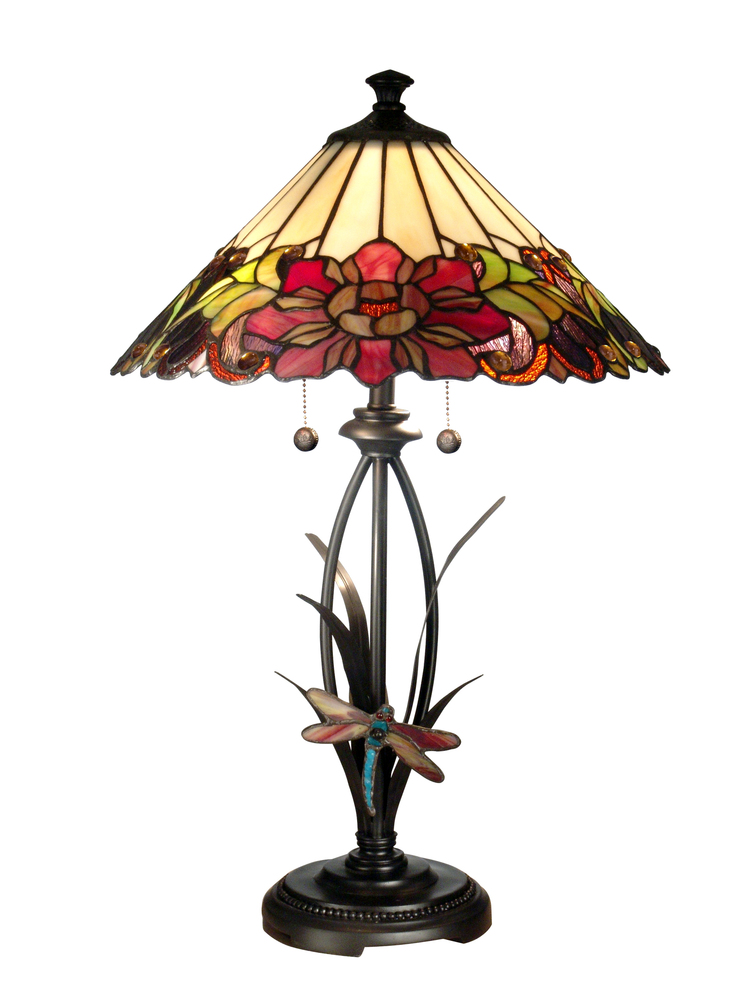 Floral with Dragonfly Tiffany Table Lamp