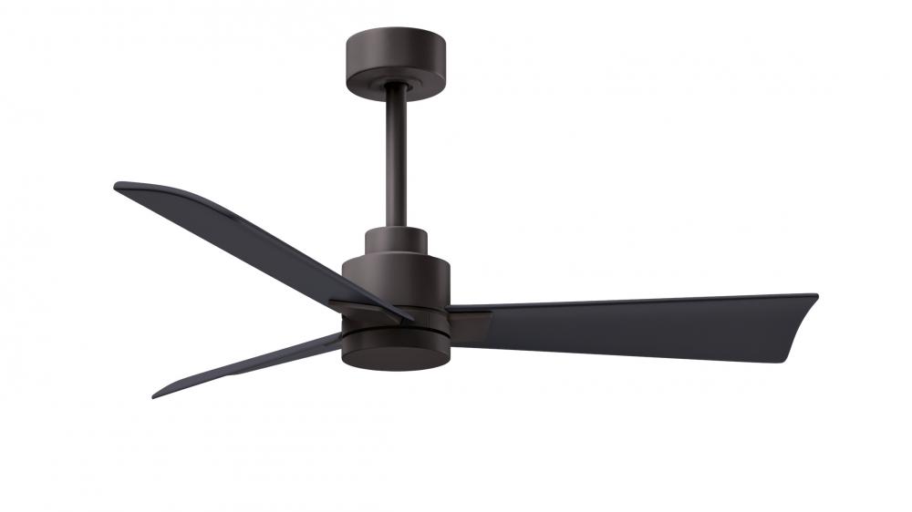 Alessandra 3-blade transitional ceiling fan in textured bronze finish with matte black blades. Optim