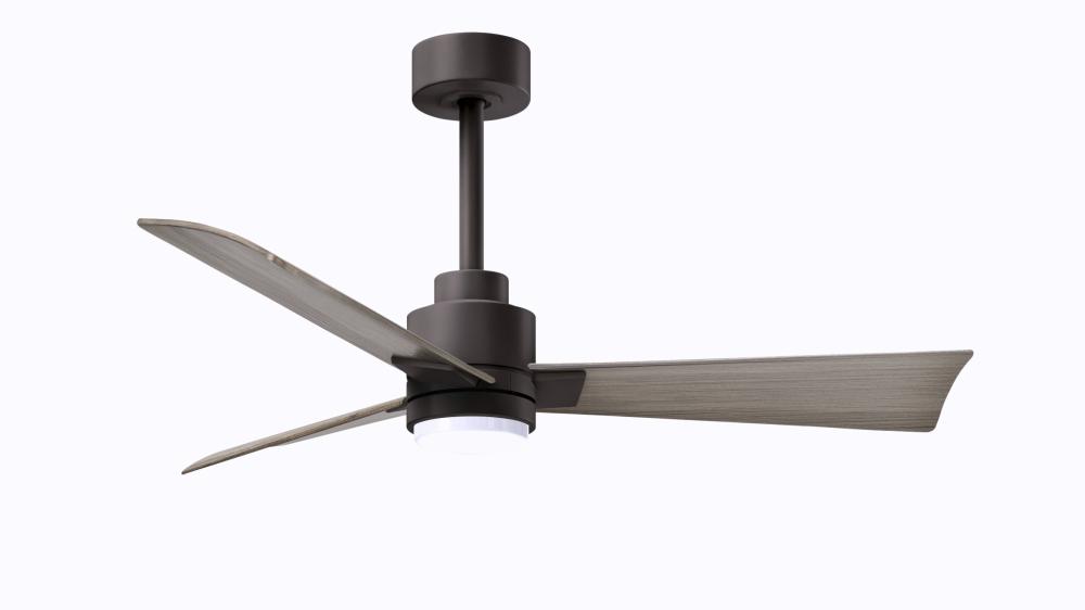 Alessandra 3-blade transitional ceiling fan in textured bronze finish with gray ash blades. Optimize