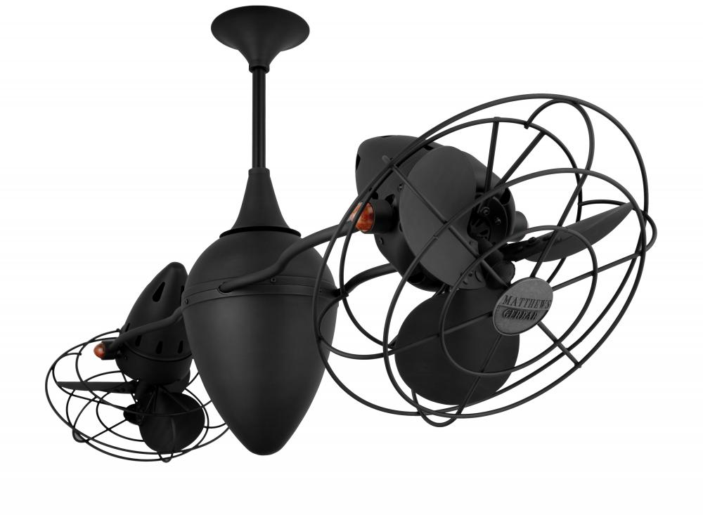 Ar Ruthiane 360° dual headed rotational ceiling fan in Matte Black finish with solid sustainable