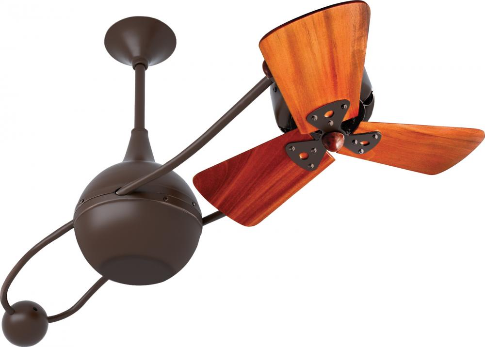 Brisa 360° counterweight rotational ceiling fan in Bronzette finish with solid sustainable mahoga