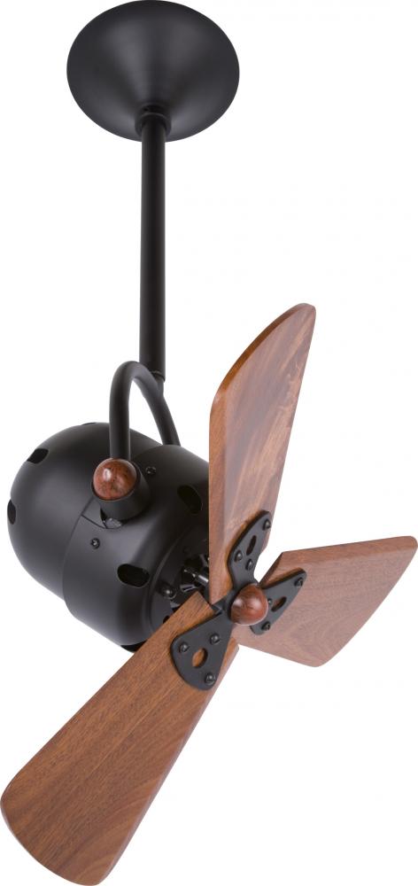 Bianca Direcional ceiling fan in Matte Black finish with solid sustainable mahogany wood blades.