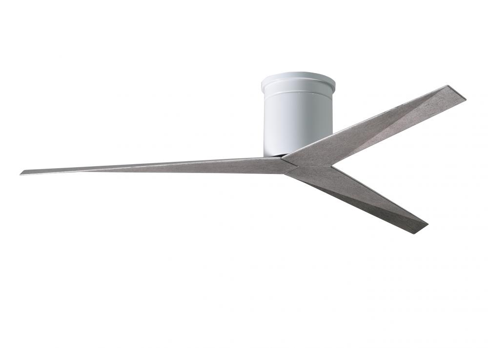 Eliza-H 3-blade ceiling mount paddle fan in Gloss White finish with barn wood ABS blades.