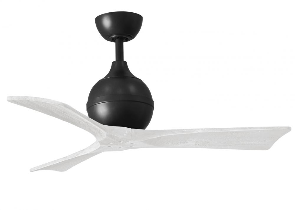 Irene-3 three-blade paddle fan in Matte Black finish with 42" solid matte white wood blades.