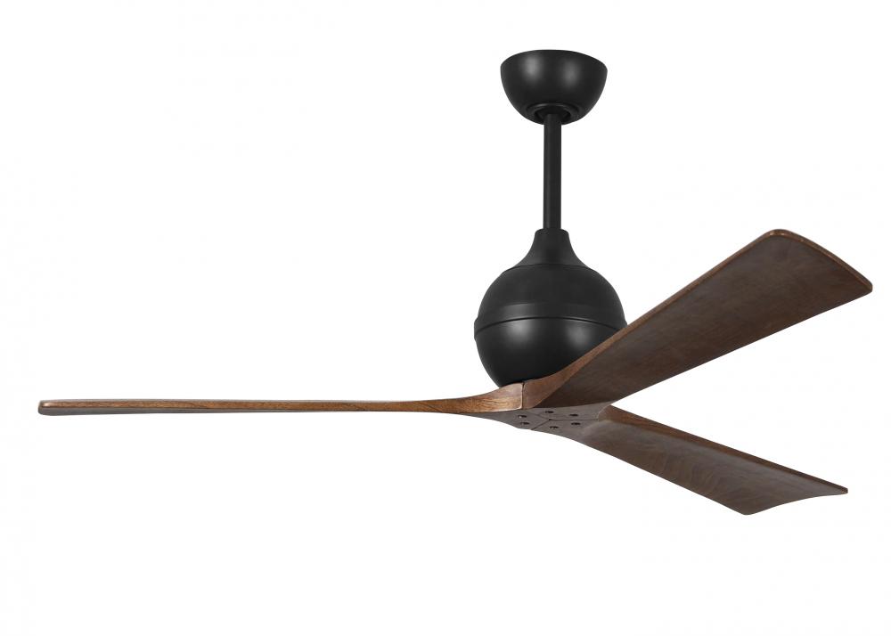 Irene-3 three-blade paddle fan in Matte Black finish with 60" solid walnut tone blades.