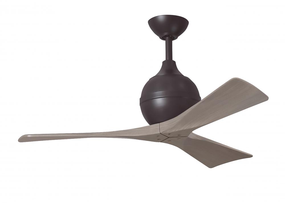 Irene-3 three-blade paddle fan in Textured Bronze finish with 42" gray ash tone blades.