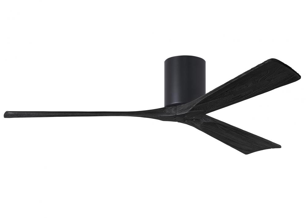 Irene-3H three-blade flush mount paddle fan in Matte Black finish with 60” solid matte black woo