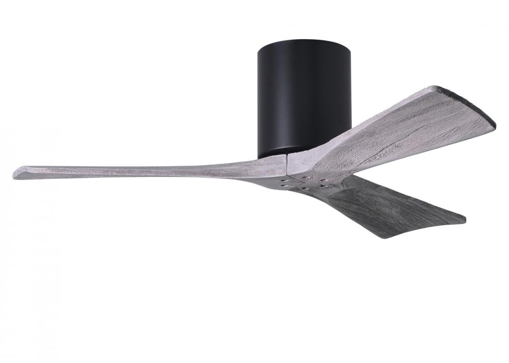 Irene-3H three-blade flush mount paddle fan in Matte Black finish with 42” solid barn wood tone