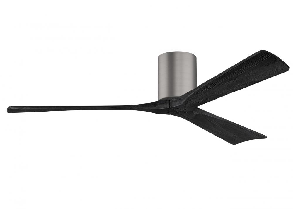 Irene-3H three-blade flush mount paddle fan in Brushed Pewter finish with 60” solid matte black