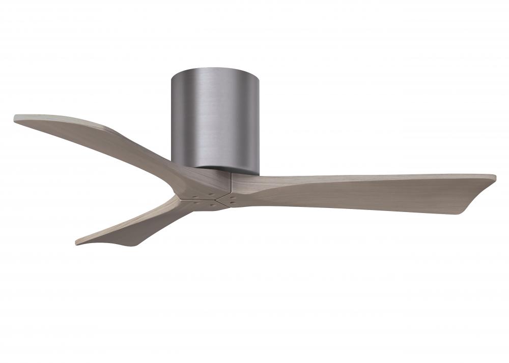 Irene-3H three-blade flush mount paddle fan in Brushed Pewter finish with 42” Gray Ash tone blad