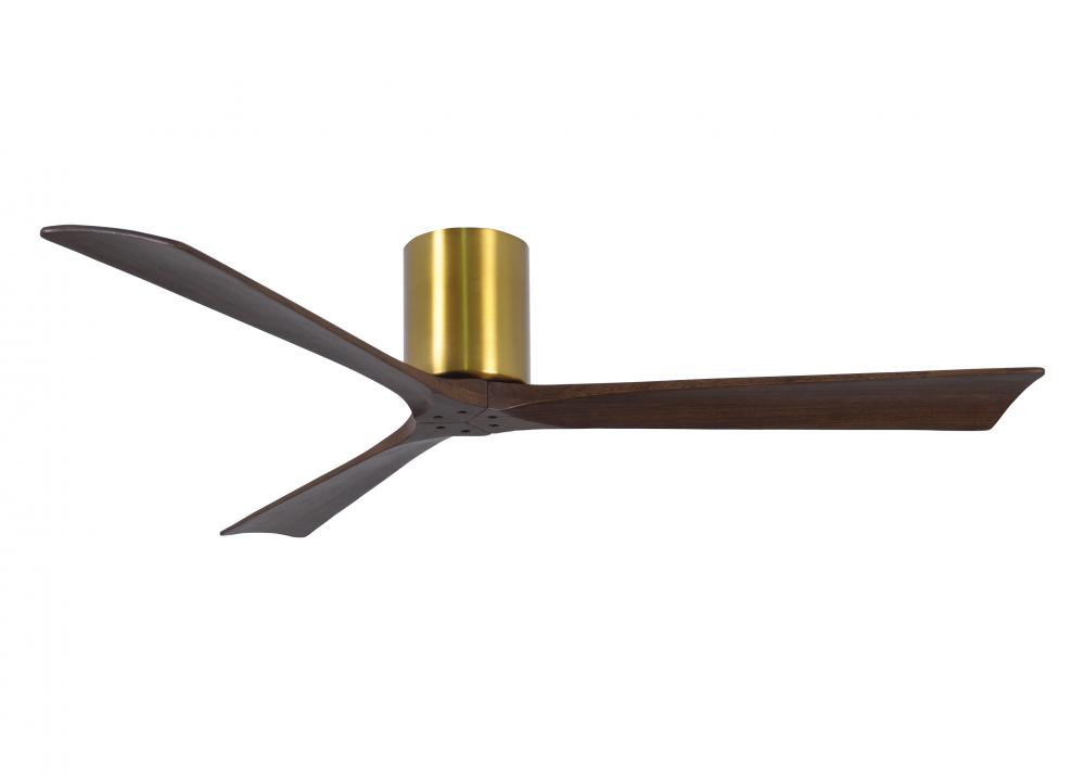 Irene-3H three-blade flush mount paddle fan in Brushed Brass finish with 60” solid walnut tone b