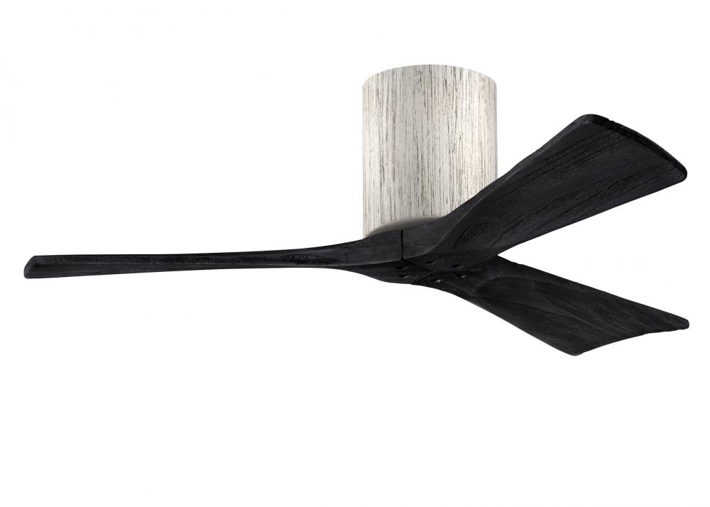 Irene-3H three-blade flush mount paddle fan in Barn Wood finish with 42” solid matte black wood