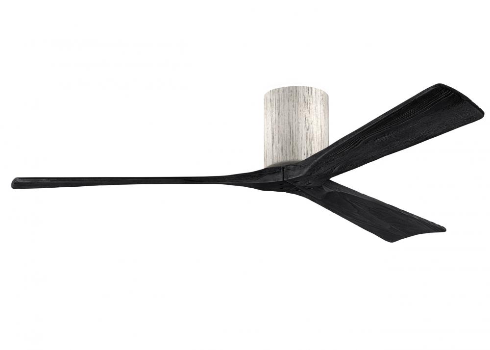 Irene-3H three-blade flush mount paddle fan in Barn Wood finish with 60” solid matte black wood