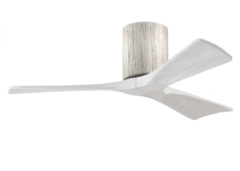 Irene-3H three-blade flush mount paddle fan in Barn Wood finish with 42” solid matte white wood