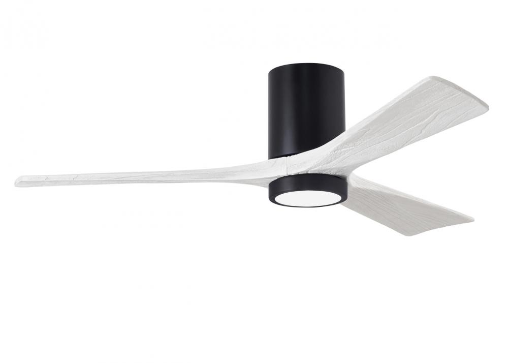 Irene-3HLK three-blade flush mount paddle fan in Matte Black finish with 52” solid matte white w