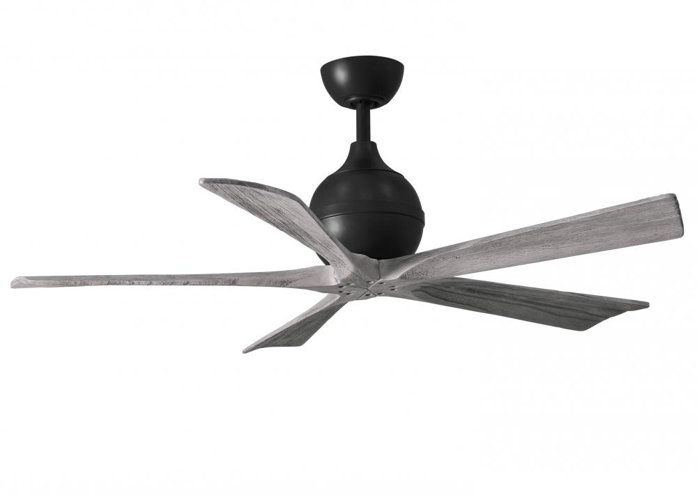 Irene-5 five-blade paddle fan in Matte Black finish with 52" solid barn wood tone blades.