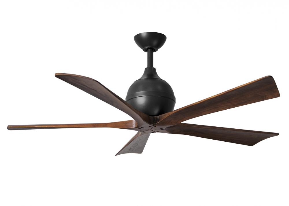 Irene-5 five-blade paddle fan in Matte Black finish with 52" solid walnut tone blades.