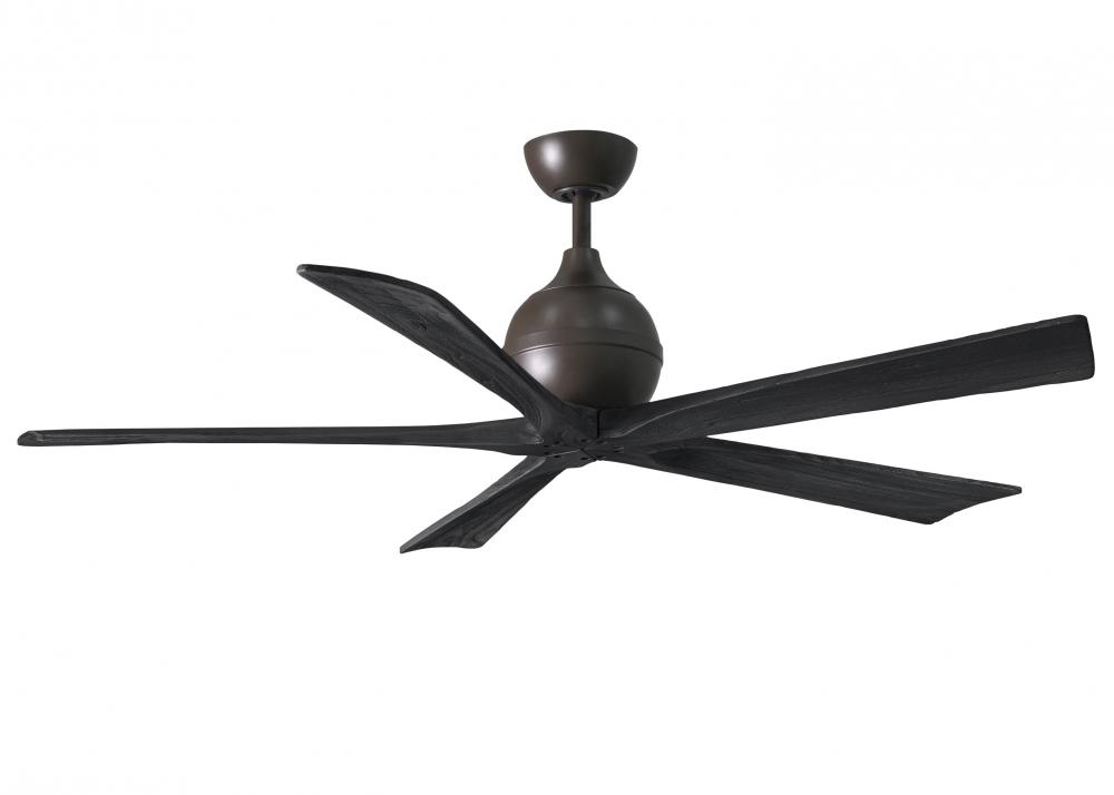 Irene-5 five-blade paddle fan in Textured Bronze finish with 60" solid matte black wood blades